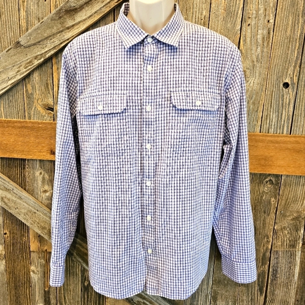 Michael Kors Button Up Shirt Men's Large Purple Plaid Non Iron
